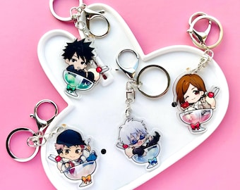 Chaveiros combinando em estilo chibi de feiticeiros de anime