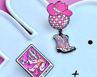 Cowboy girl pink boots baddie tarot themed pin