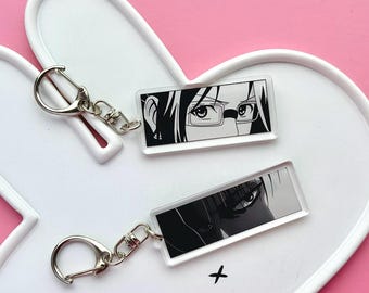 Chaveiros combinando com olhos de anime em preto e branco