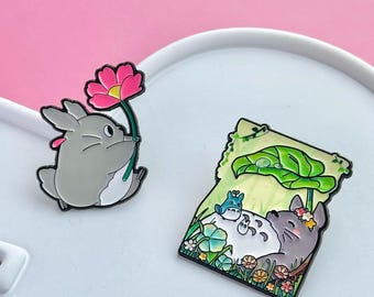 Broches de animais espirituais kawaii de anime