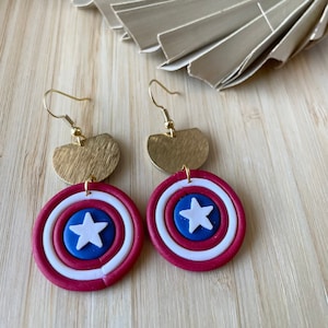 Captain American Inspired Dangles - Polymer Clay Earrings