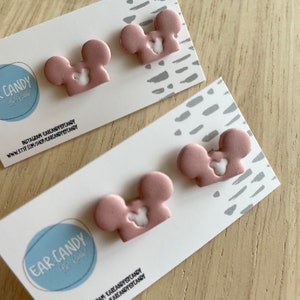 Pink and White Mickey Hat Inspired Studs - Polymer Clay Earrings