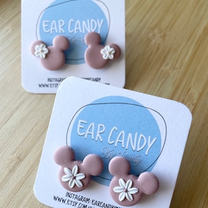 Floral Mickey Studs (Assorted Colors) - Polymer Clay Earrings