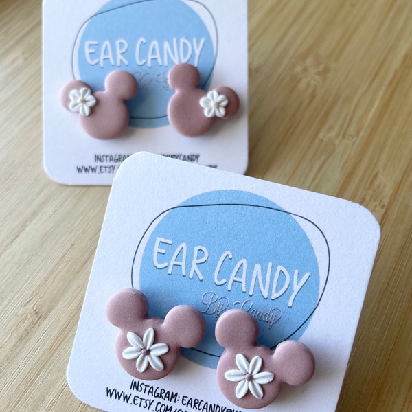 Floral Mickey Studs (Assorted Colors) - Polymer Clay Earrings