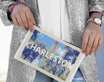 Charleston SC Clutch | Palmetto Kirchturm Kunst Tasche | Fine Art PU-Leder-Clutch | Südcarolina Geschenk