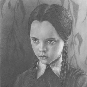 Fine art 8x10 print illustrated portrait of Christina Ricci as Wednesday Addams, Addams Family