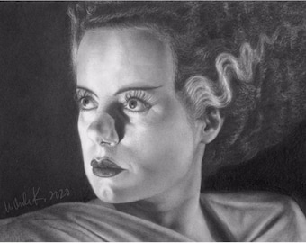Impresión artística de la novia de Frankenstein, retrato de Elsa Lanchester