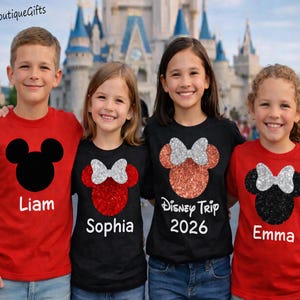Glitter Minnie Mouse Head Shirt – Matching Family Tees - Personalized Disney Shirt, Mickey Unisex Outfit image 5