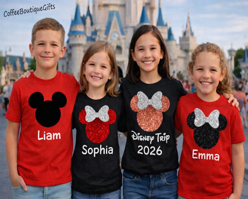 Glitter Minnie Mouse Head Shirt – Matching Family Tees - Personalized Disney Shirt, Mickey Unisex Outfit image 5