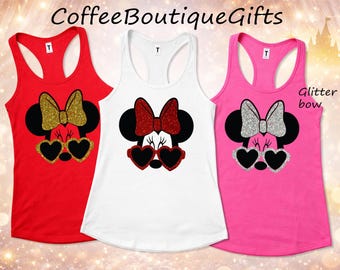 Glitter Minnie Tank Top | Disney Family Matching Shirt | Women’s Racerback Vacation Outfit | Gym Tank