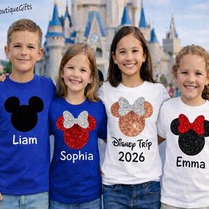 Glitter Minnie Mouse Head Shirt – Matching Family Tees - Personalized Disney Shirt, Mickey Unisex Outfit image 2