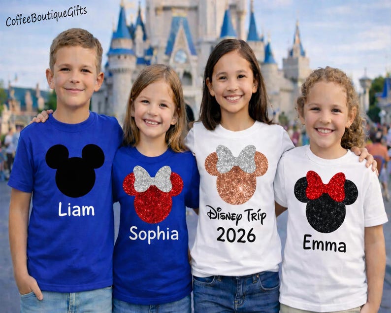 Glitter Minnie Mouse Head Shirt – Matching Family Tees - Personalized Disney Shirt, Mickey Unisex Outfit image 2