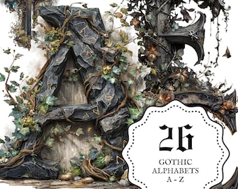 Gothic Alphabet PNG | Dark Fantasy Mittelalterliche Buchstaben (Digitaler Download)