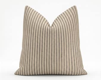 Rose Tarlow Gigi Stripe Pillow Cover | Glazed Linen Accent Cushion, French Country Coastal Decor