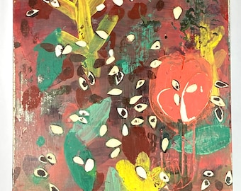 Original Mixed Media Painting on Masonite Boards – Signed C. Castro 32" x 14"