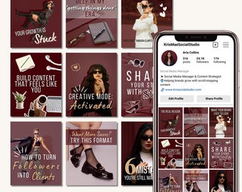 Modelli Instagram color Borgogna, 40 post Canva modificabili per i social media manager, design editoriali IG per i creatori di contenuti