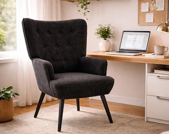 Tufted Wingback Accent Chair  Mid Century Upholstered Armchair