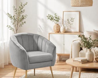 Velvet Vanity Accent Chair Tufted Armchair Chaise Lounge Gold Metal Legs Living Room Bedroom