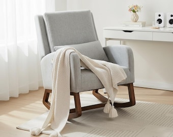 Modern Rocking Chair with Thick Cushion Wooden Frame Nursery Lounge Chair