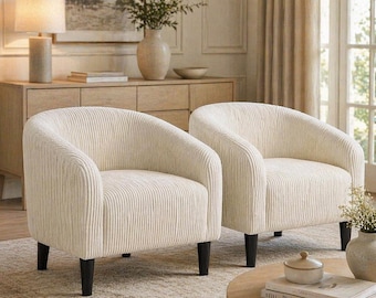 Corduroy Barrel Accent Chair Set of 2 Upholstered Club Armchair Cozy Padded Living Room