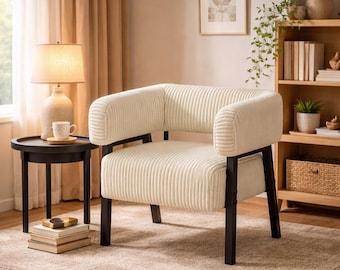 Modern Corduroy Accent Chair with Pocket Coil Seat Comfy Barrel Armchair for Small Spaces