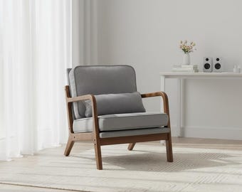 Mid Century Modern Accent Chair Solid Wood Lounge Chair with Arms