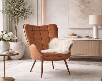 Leather Accent Chair High Back Armchair Metal Legs Modern Living Room Bedroom Seating