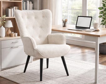 Boucle Accent Chair Tufted Wingback Armchair High Back Upholstered Reading Chair Living Room