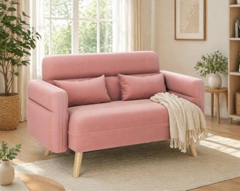 46" Small Modern Loveseat Sofa Mid Century Fabric Couch Two Seater With Lumbar Pillows