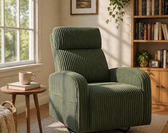 Corduroy Swivel Glider Chair, Modern Rocking Nursing Chair, Side Pockets