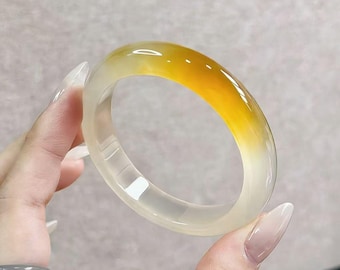 Pulsera de ágata hielo de alta calidad para mujer. Jade lantus amarillo natural transparente. Un regalo para él.