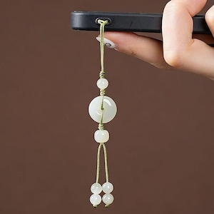 Certified Jade Peace Buckle Phone Chain | Lucky Gemstone Phone Strap | Minimalist Protection Phone Accessory image 1