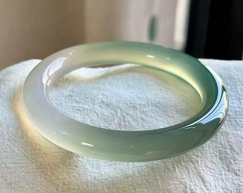 Natural Mint Green Agate Bangle, Translucent Icy Stone Bracelet, Handmade Gemstone Bangle