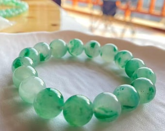 Green Aventurine Bracelet, 12mm Gemstone Round Beads, Luck & Prosperity