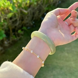 Pale Green Jade Bangle Light Green Stone Bracelet Elegant Jadeite Stone Bangle Bracelet Natural Jade Bracelet
