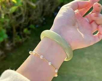 Pale Green Jade Bangle Light Green Stone Bracelet Elegant Jadeite Stone Bangle Bracelet Natural Jade Bracelet