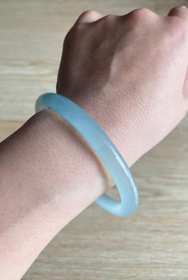 Elegant 8MM Natural High-Temperature Blue Agate Bracelet - A Modern, Slender Ring-Shaped Jade Gift for Her" image 9