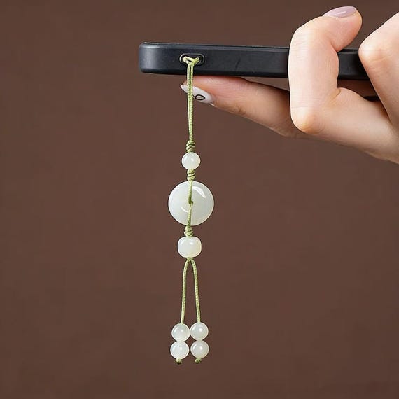 Certified Jade Peace Buckle Phone Chain | Lucky Gemstone Phone Strap | Minimalist Protection Phone Accessory