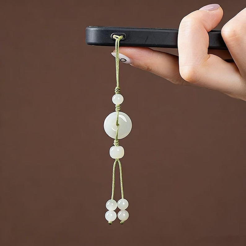 Certified Jade Peace Buckle Phone Chain | Lucky Gemstone Phone Strap | Minimalist Protection Phone Accessory image 1