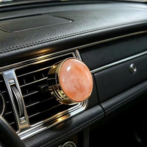 Natural Pink Jade Car Scent Diffuser - Gold Metal Vent Clip with Essential Oil Holder