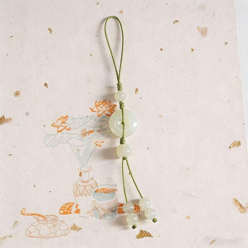 Certified Jade Peace Buckle Phone Chain | Lucky Gemstone Phone Strap | Minimalist Protection Phone Accessory image 7