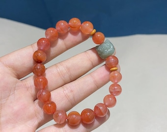 Southern Red Agate Bracelet with Jade Lion, Healing Jewelry
