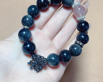 Obsidian bead bracelet: 14mm round crystal (High-quality elastic obsidian bracelet, obsidian crystal bracelet)