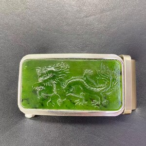 Vintage Hand Carved Natural Myanmar Burma A Jade Dragon Lucky Amulet Belt Buckle Vintage hand-carved jade dragon - Gem main image 2