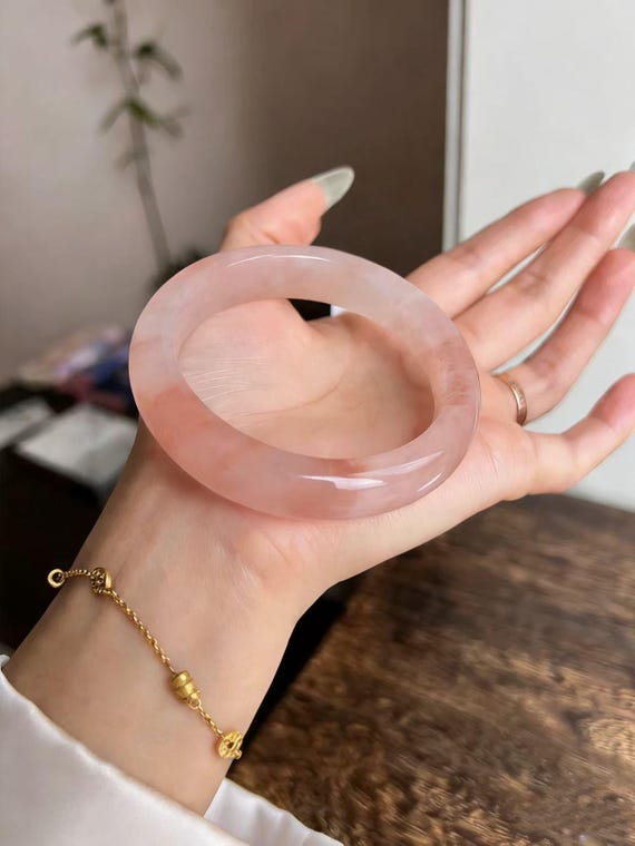 Cherry Blossom Pink Jade Bracelet – Natural Ice-Like Stone Handmade Jewelry for Women, Couple Gift or Best Friend Present