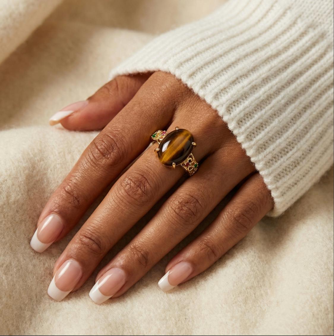 Bague En Résine Marron Café Pour Femme - Design Simple Et Robuste, Pour Un Style Quotidien