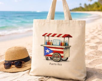 Puerto Rico Piragua Cart Canvas Tote Bag, Boricua Gift