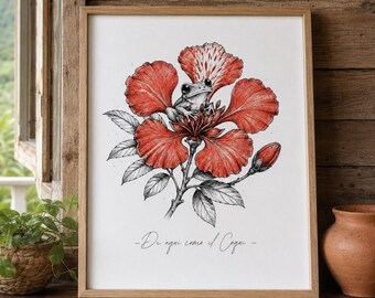 Puerto Rico Coquí Wall Art Printable, Flamboyán Flower Print, De Aquí Como el Coquí, Boricua Decor, Digital Download