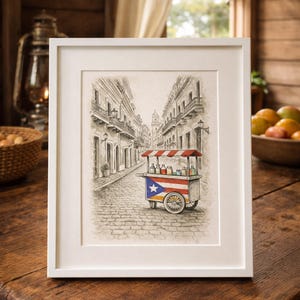 Puerto Rico Piragua Cart Print: Old San Juan Street Sketch (Printable Poster)