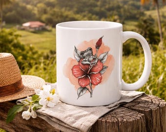 Coquí & Hibiscus Mug | Puerto Rico Sketch